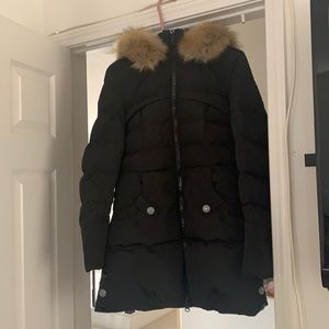 Never worn (no tags) Down jacket. Black with brown faux fur hoodie lining.